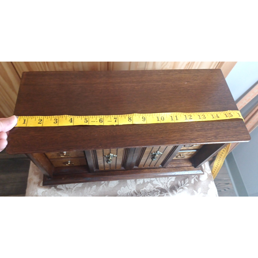 VTG Wood Jewelry Large Box MCM Organizer Japan 16x7x9* READ Cracked Mirror - Picture 12 of 16